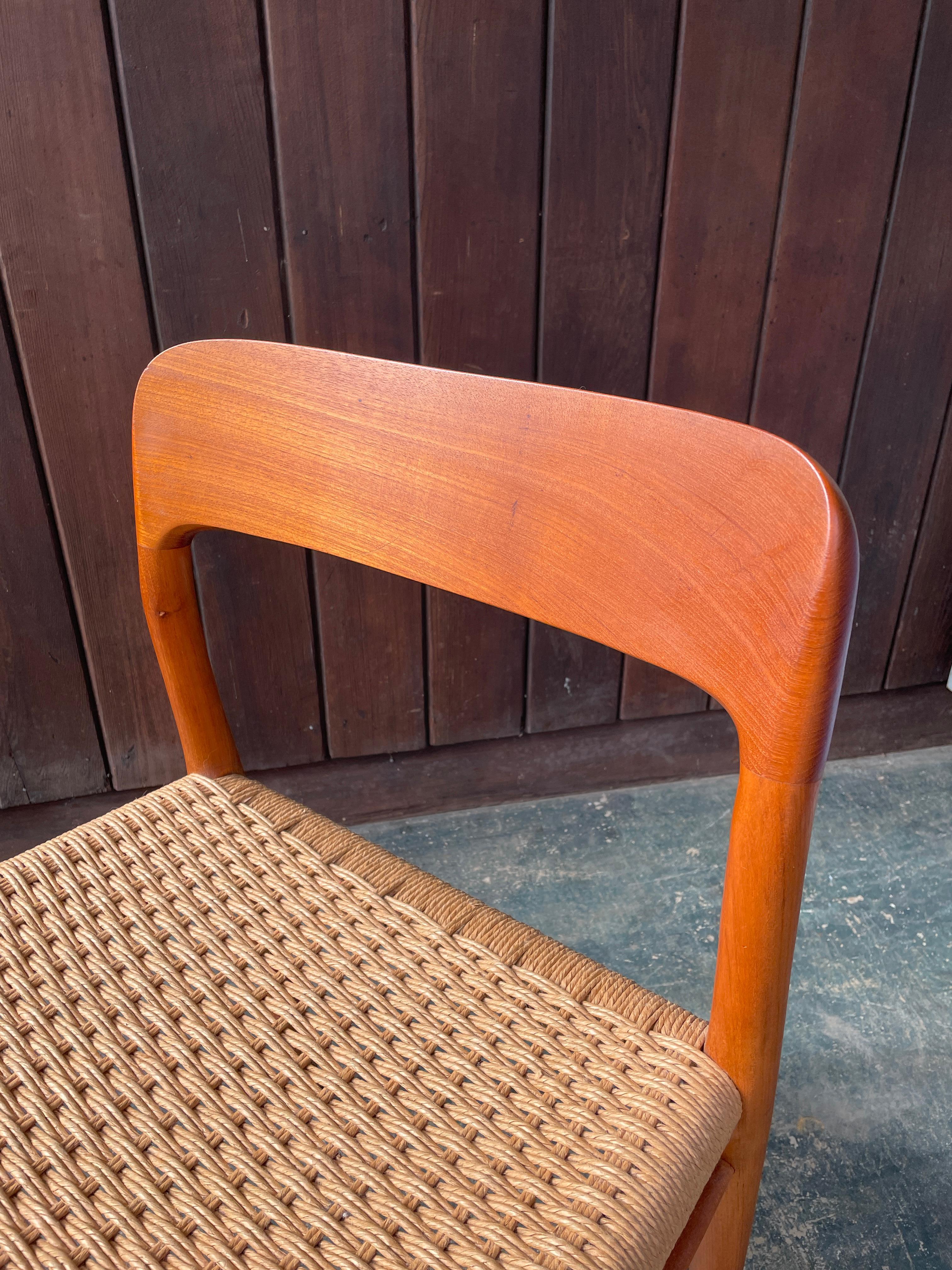 JL Moller Rush Rope Danish Teak Side Desk Nº 75 Dining Chair Vintage Mid-Century 3