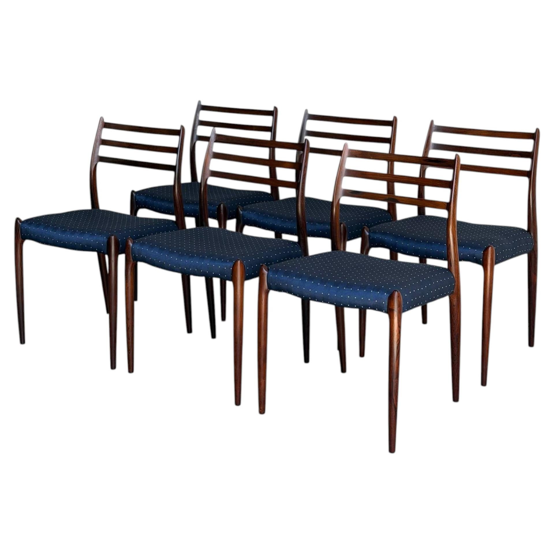 J.L. Juego de 6 sillas de comedor Moller, modelo 78, de palisandro, Dinamarca, década de 1960 en venta
