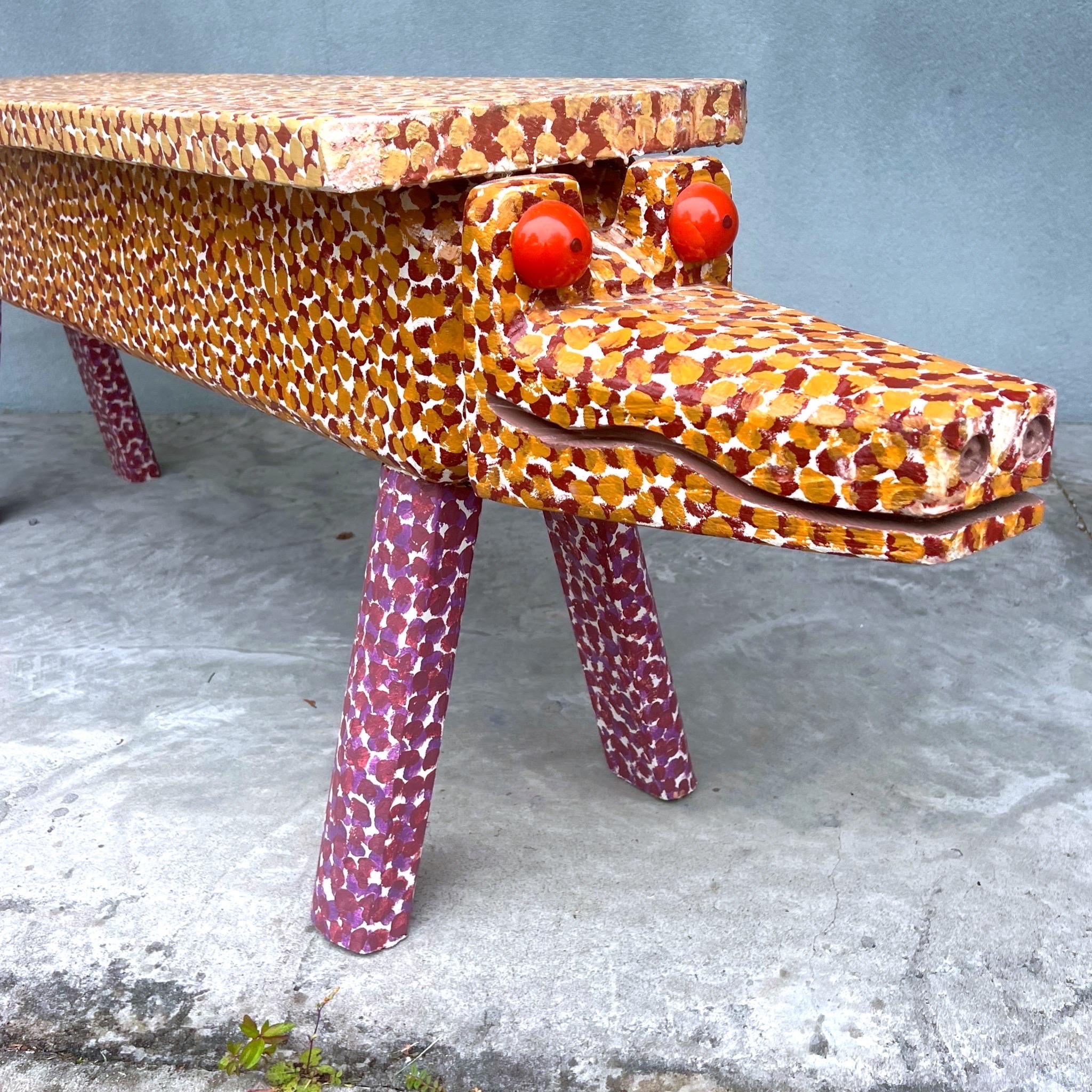 American J.L. Nipper Style Outsider Folk Art Painted Alligator Bench/Sculpture