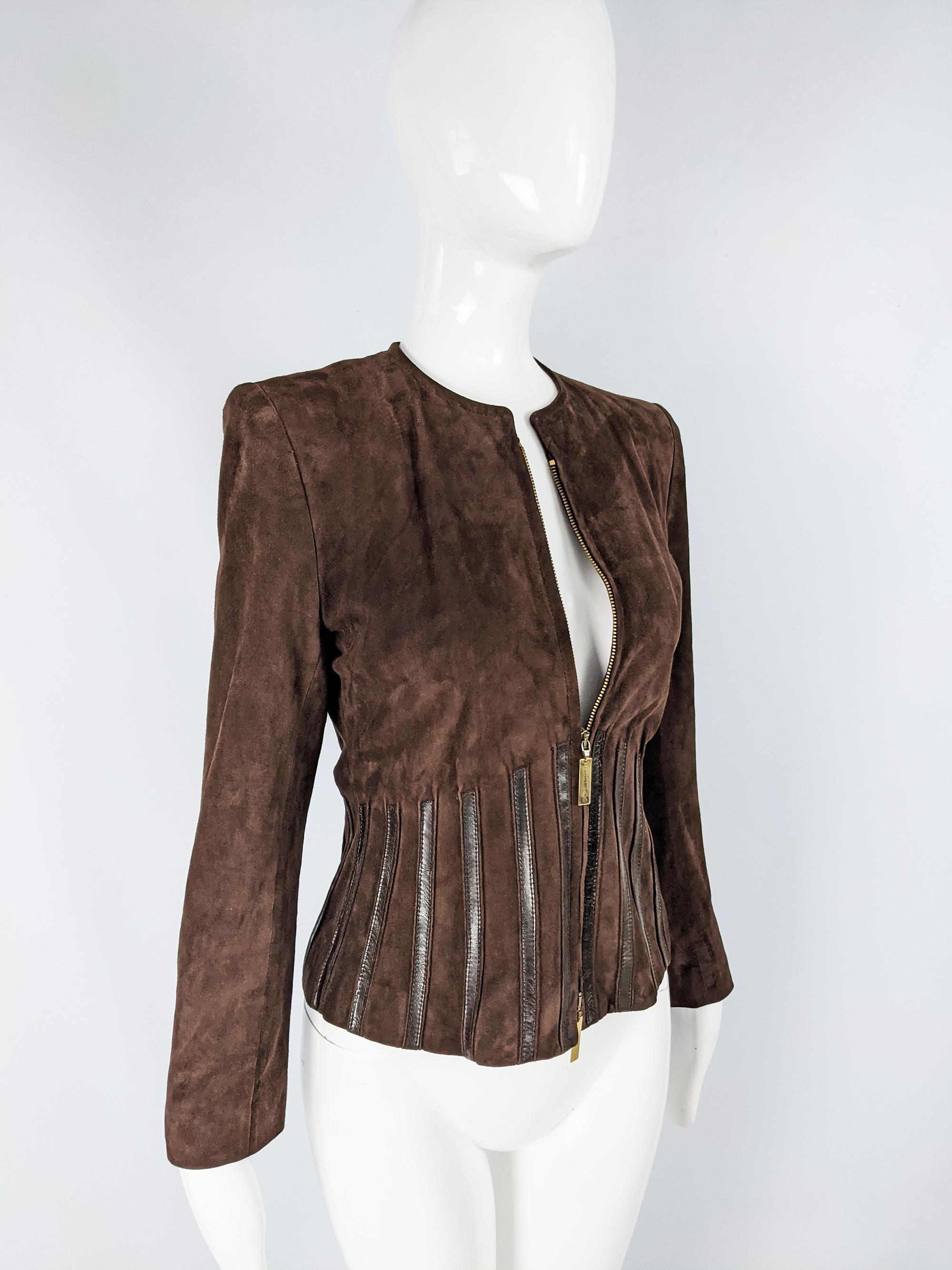 Black JL Scherrer Womens Vintage Brown Suede Jacket, 1980s