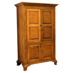 Used JL TREHARN Tiger Maple Chippendale Style Armoire / Linen Press