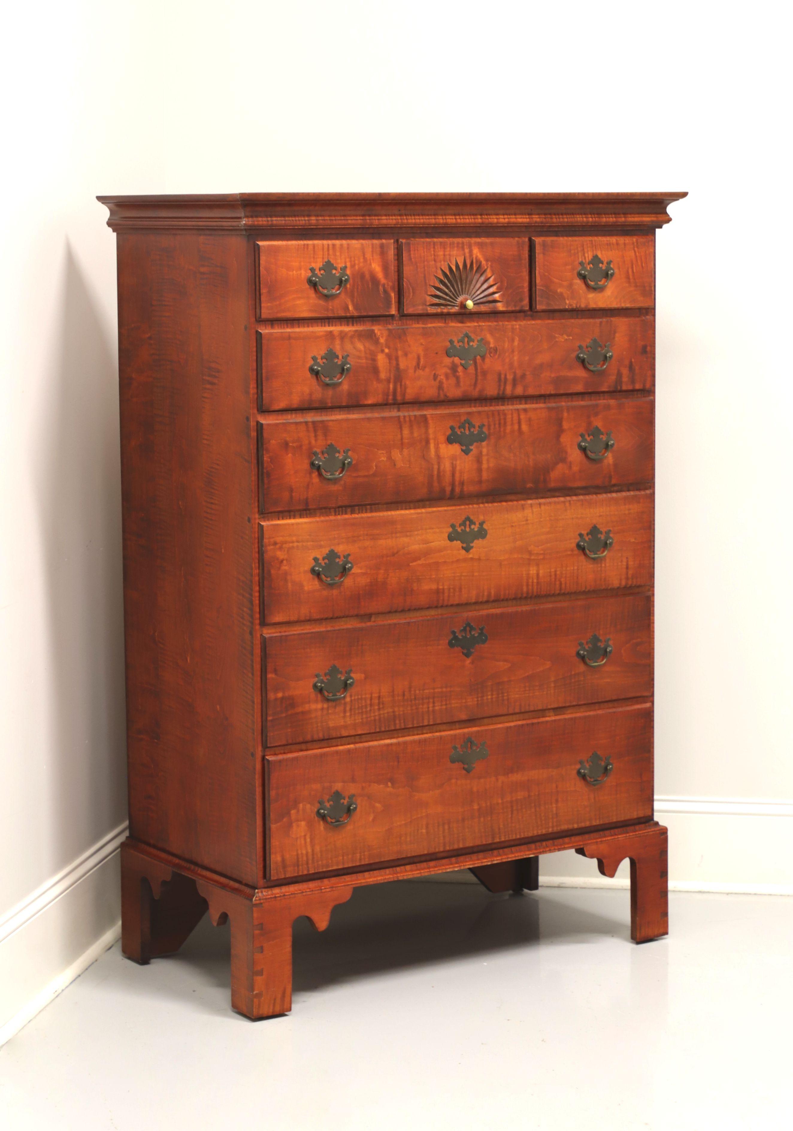 JL TREHARN Tiger Maple Chippendale Style Tall Chest of Drawers 4