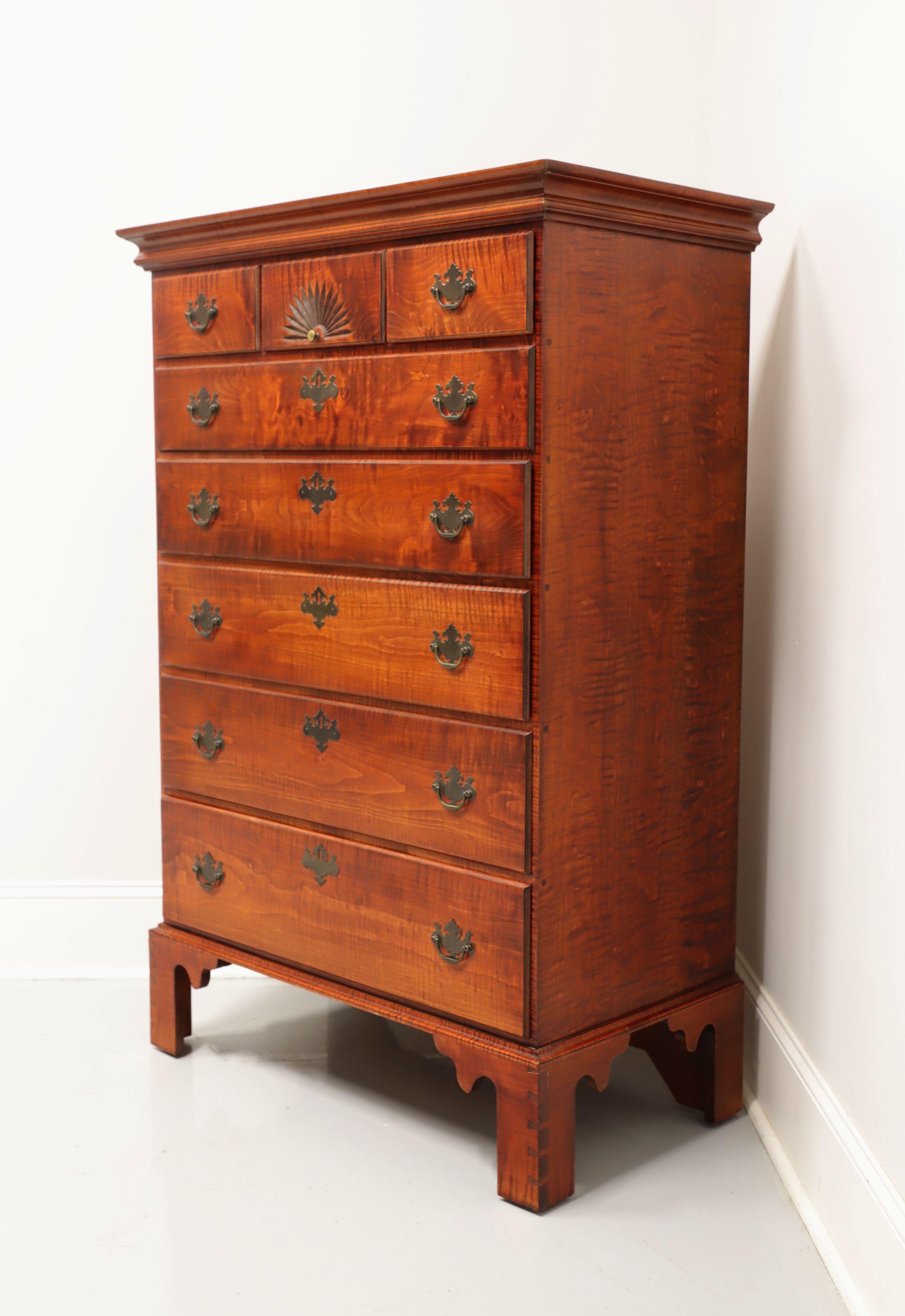 American JL TREHARN Tiger Maple Chippendale Style Tall Chest of Drawers