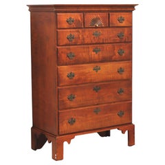 JL TREHARN Tiger Maple Chippendale Style Tall Chest of Drawers