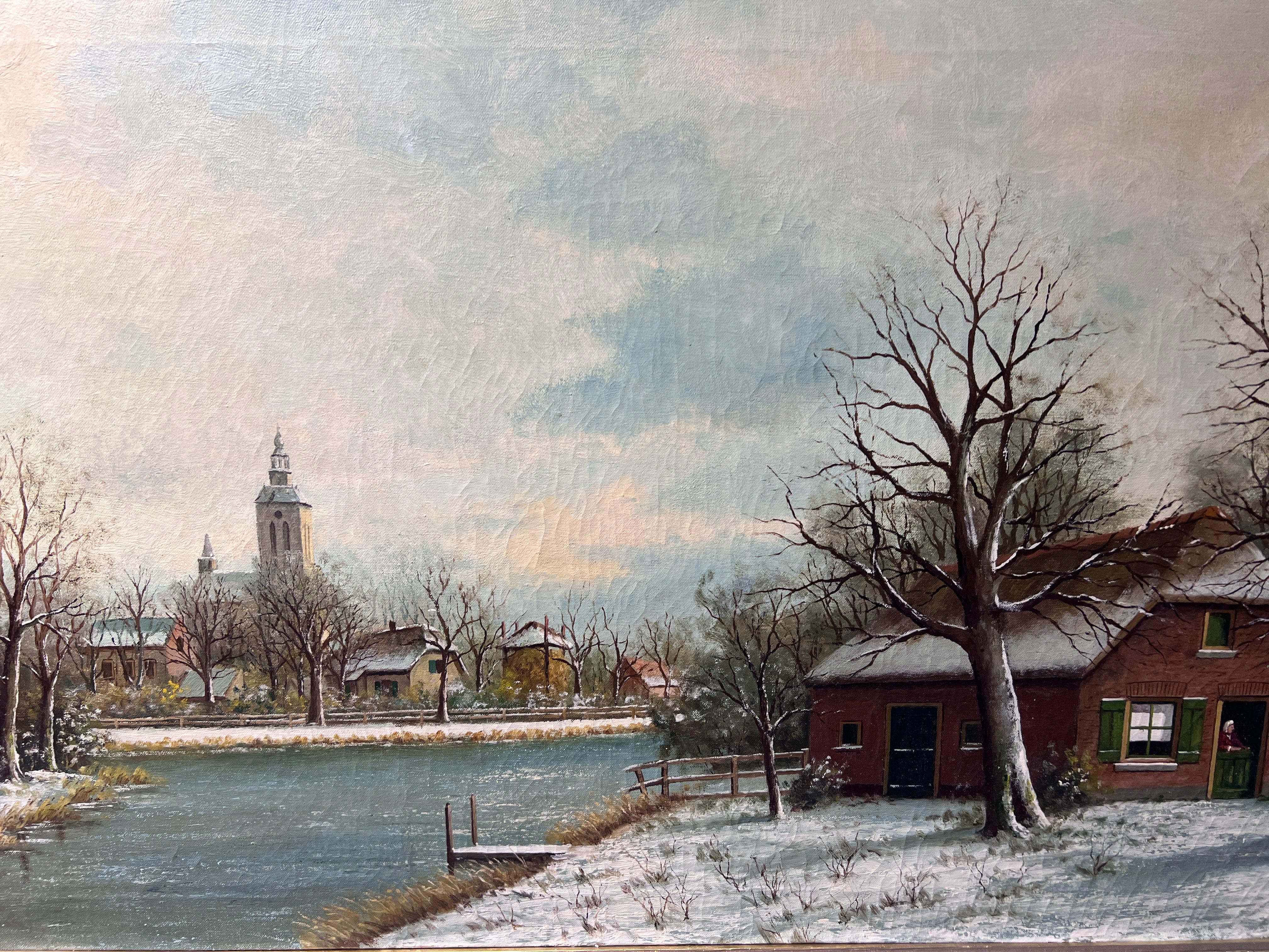 Large Dutch Style Vintage J.Lamina oil painting on canvas Rural Landscape Framed 2