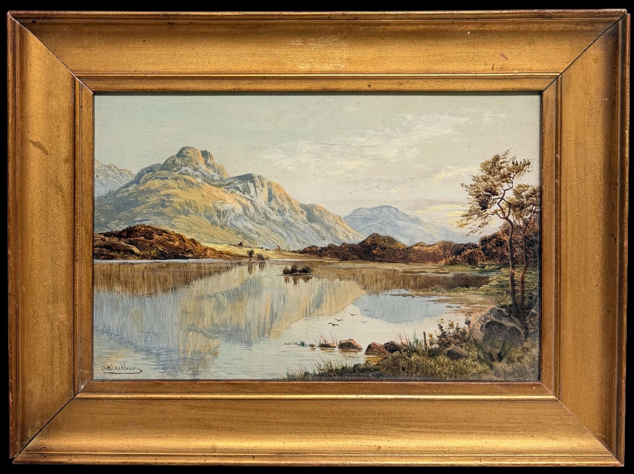 Antike schottische Ölgemälde Hochland Loch Achray Ruhige Landschaft