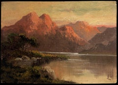 Scottish Highland Sunset Mountain Landscape River Oil Painting by J. Lewis