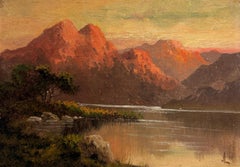 Scottish Highland Sunset Mountain Landscape River Oil Painting by J. Lewis