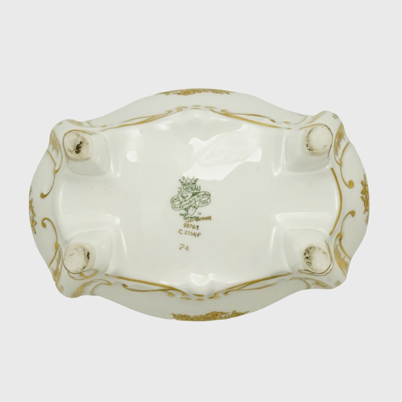 Milieu du XXe siècle Boîte à bijoux JLMENAU par Graf von Henneberg Porzellan or à fleurs Allemagne de l'Est en vente