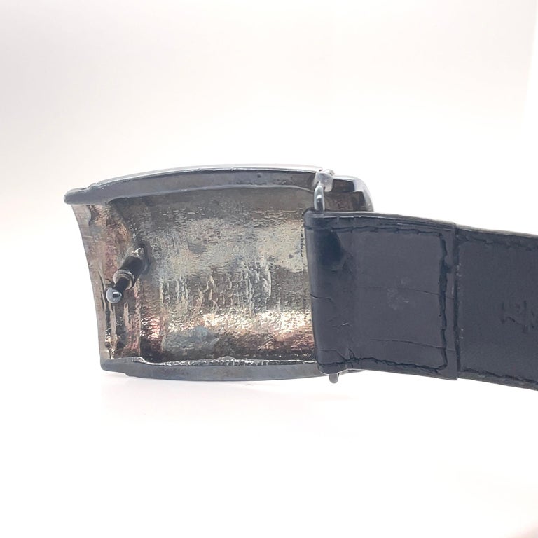 J&M Davidson Black Shiny Mens Leather Buckle Belt Silver  display picture 2