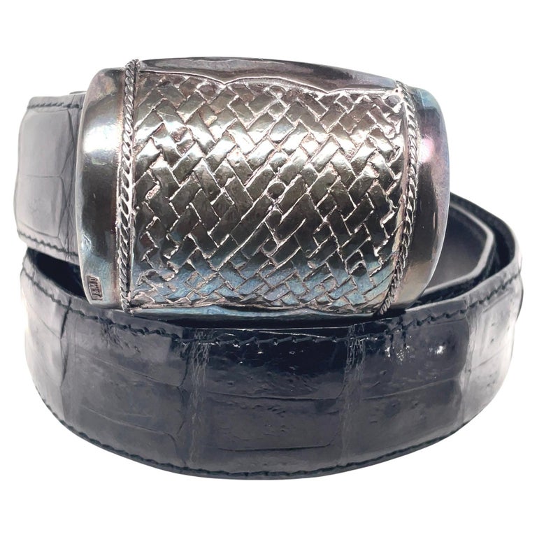 J&M Davidson Black Shiny Mens Leather Buckle Belt Silver  display picture 3