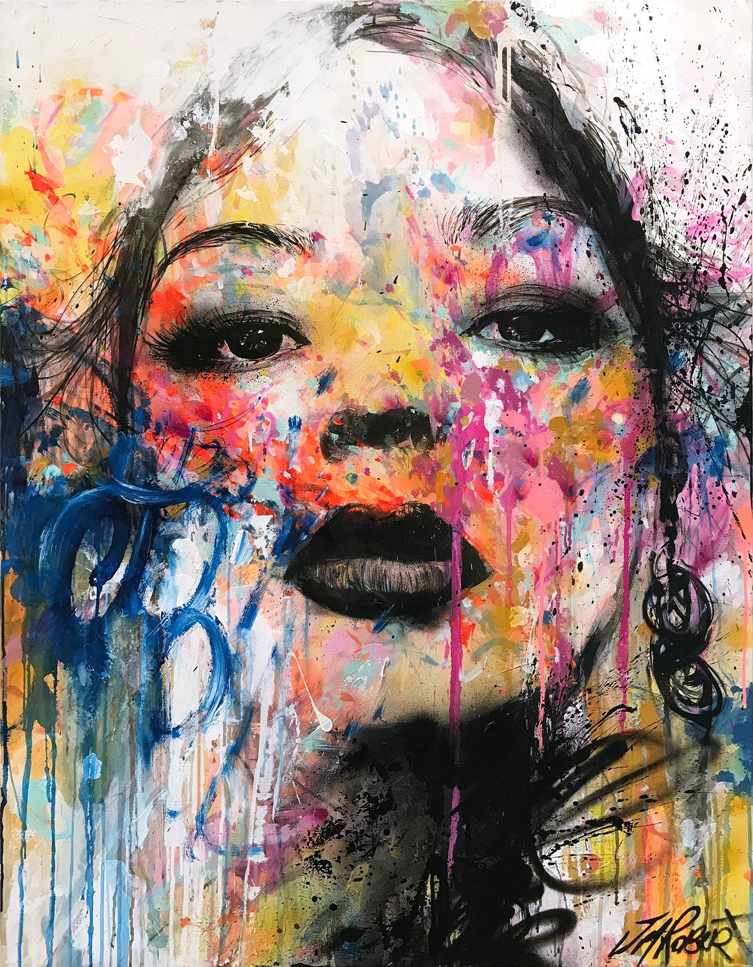 J.M. Robert Portrait Painting - “À Sa Manière" In Her Way, Colorful Street Art Pop Abstract on Canvas