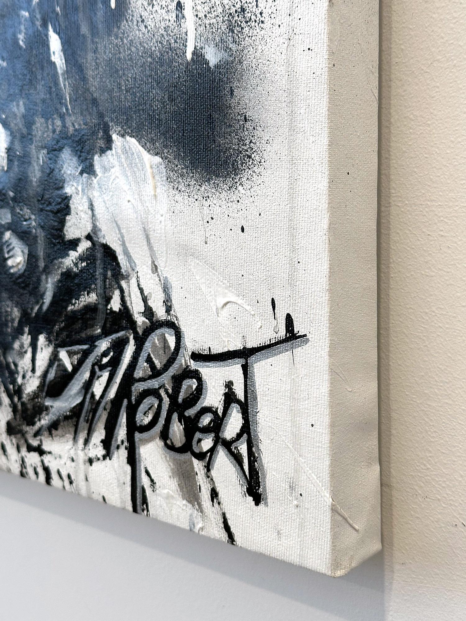 „Au Jour Le Jour“ Schwarz-Weiß-Porträt Street Art Pop Abstraktes Gemälde Leinwand im Angebot 6