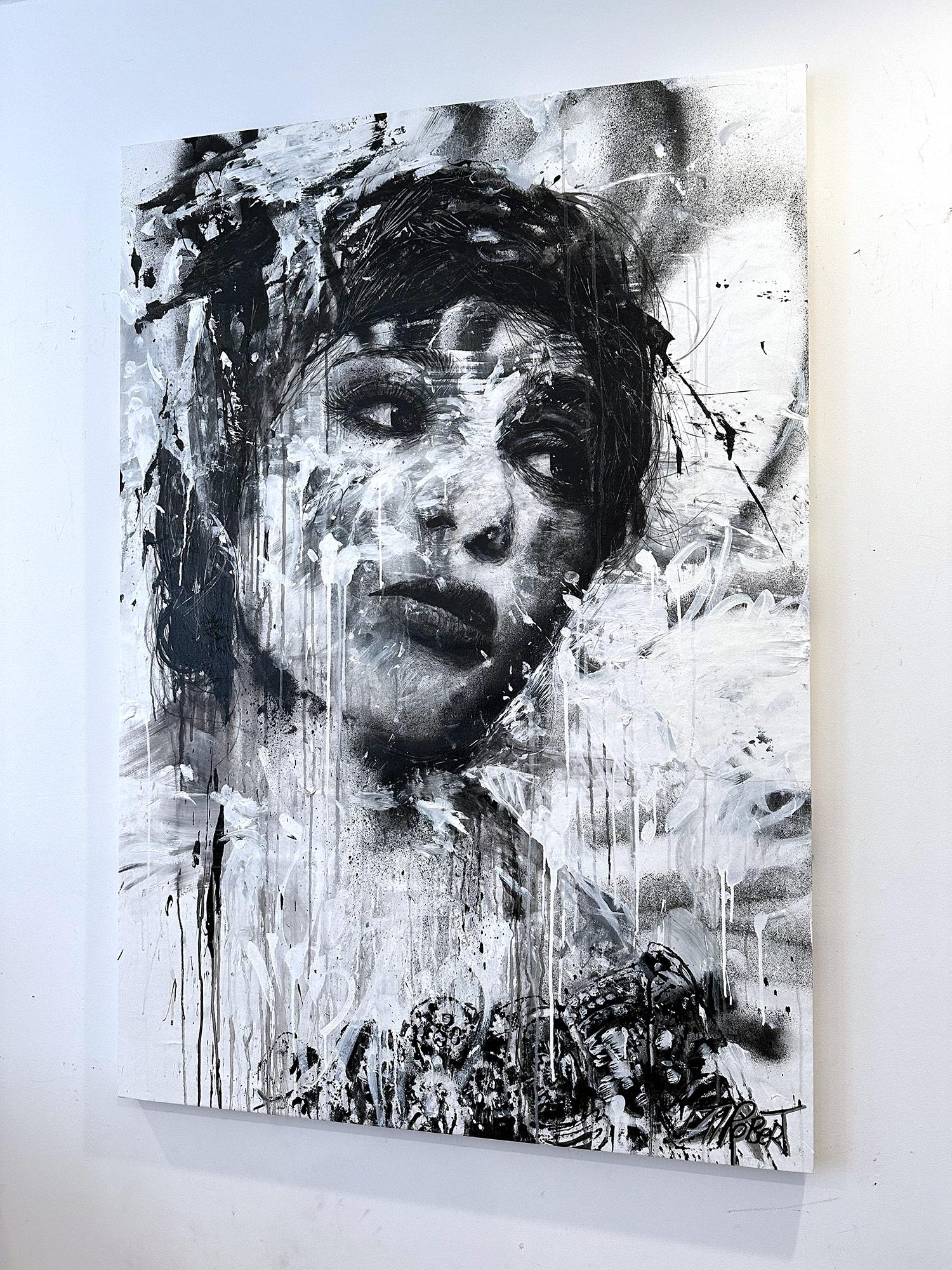 „Au Jour Le Jour“ Schwarz-Weiß-Porträt Street Art Pop Abstraktes Gemälde Leinwand im Angebot 11