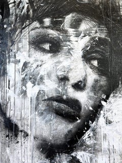 "Au Jour Le Jour" From Day to Day, B&W Portrait Street Art Pop Painting Canvas