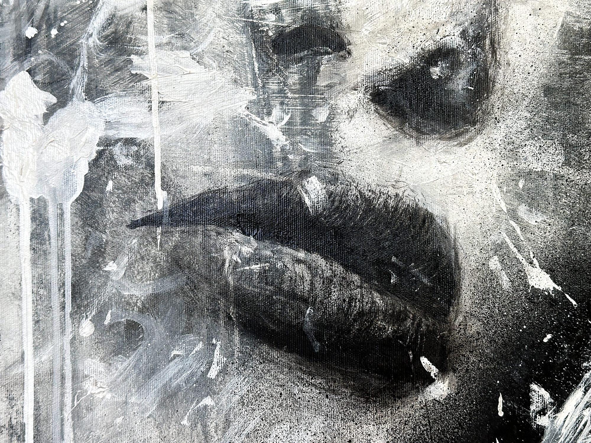 „Au Jour Le Jour“ Schwarz-Weiß-Porträt Street Art Pop Abstraktes Gemälde Leinwand im Angebot 3