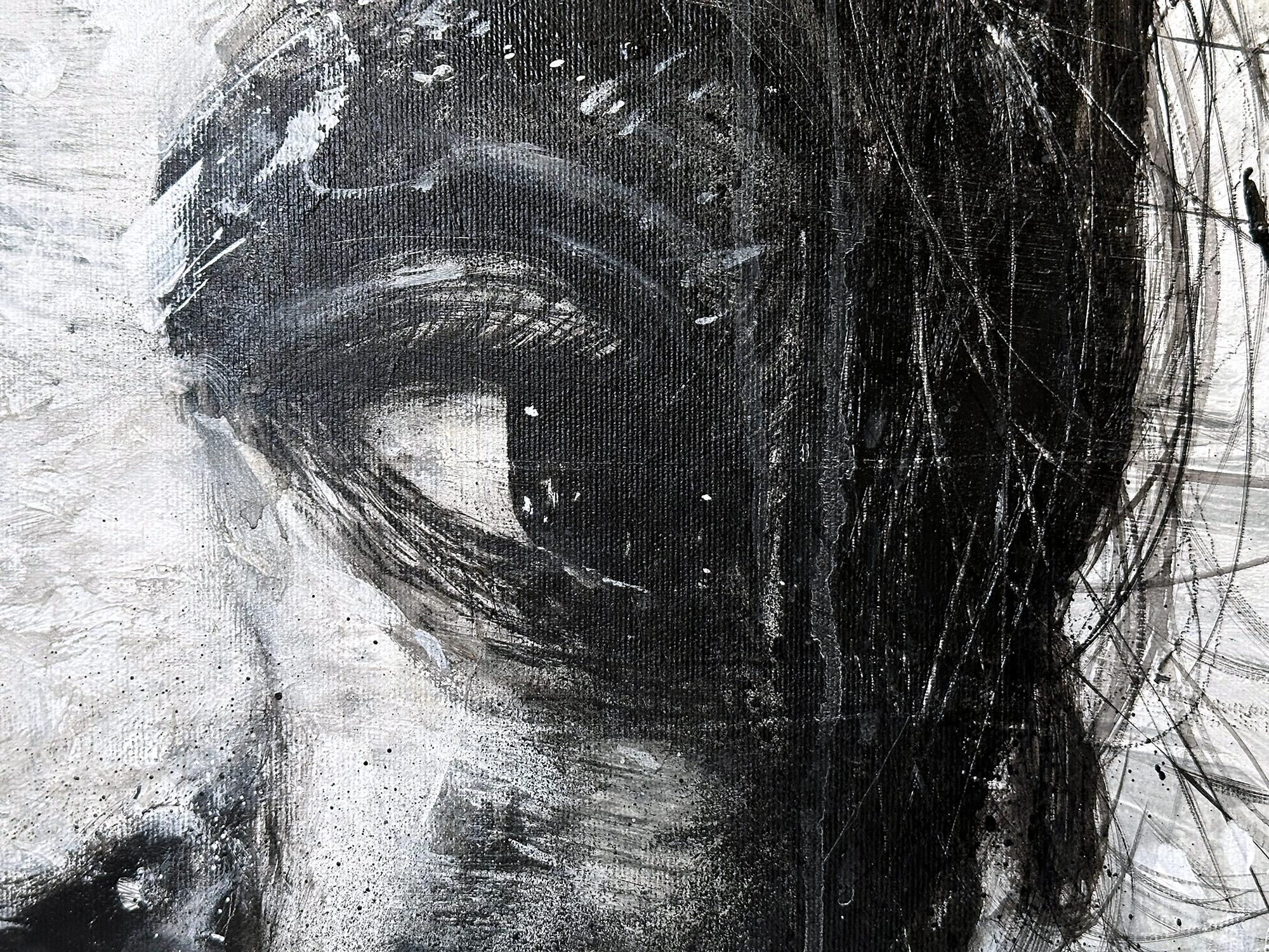 „Au Jour Le Jour“ Schwarz-Weiß-Porträt Street Art Pop Abstraktes Gemälde Leinwand im Angebot 4