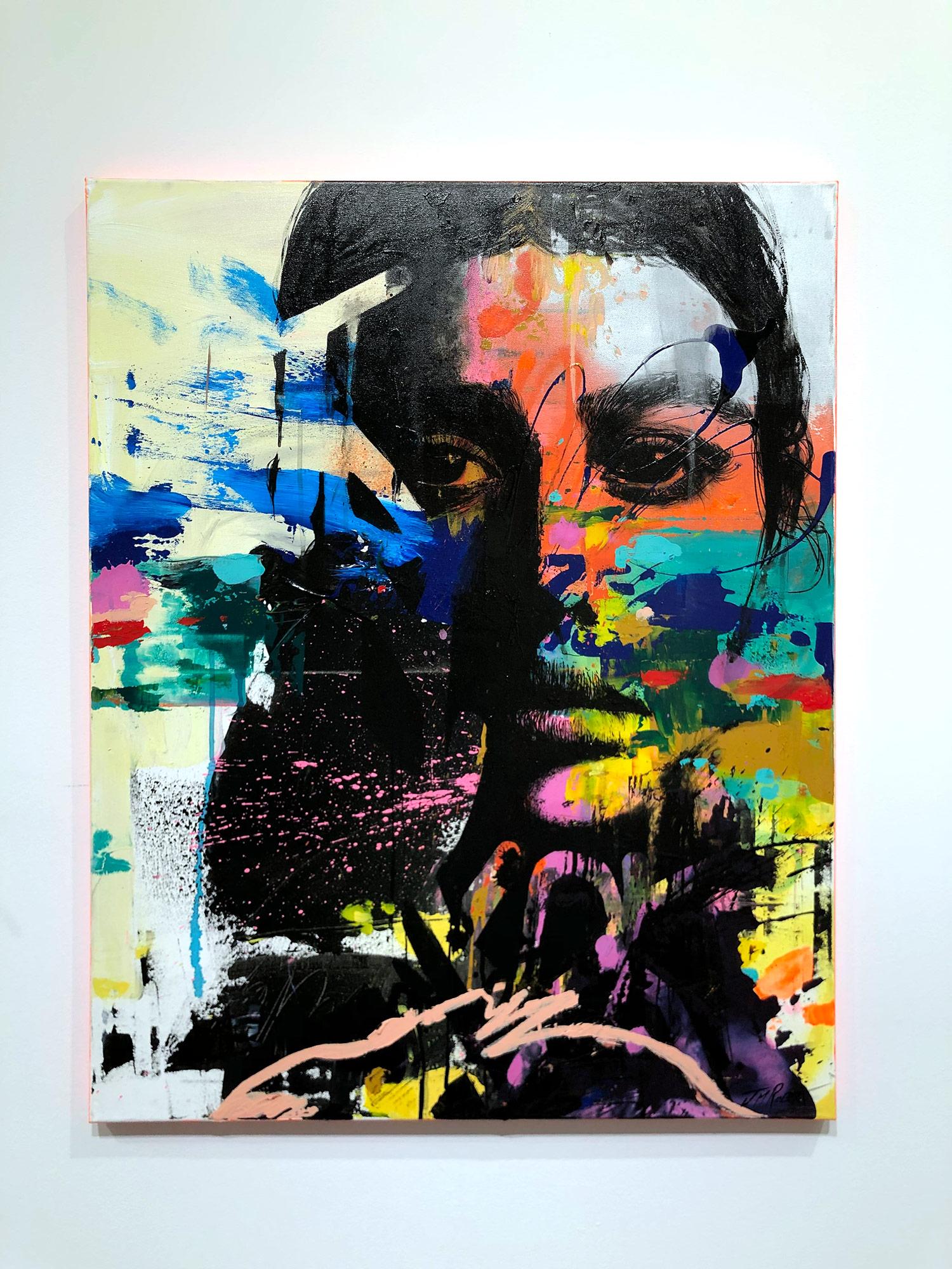 Abstraktes, farbenfrohes Porträt, Street Art, Pop Art auf Leinwand „ Comme Avant, As Before“ im Angebot 8