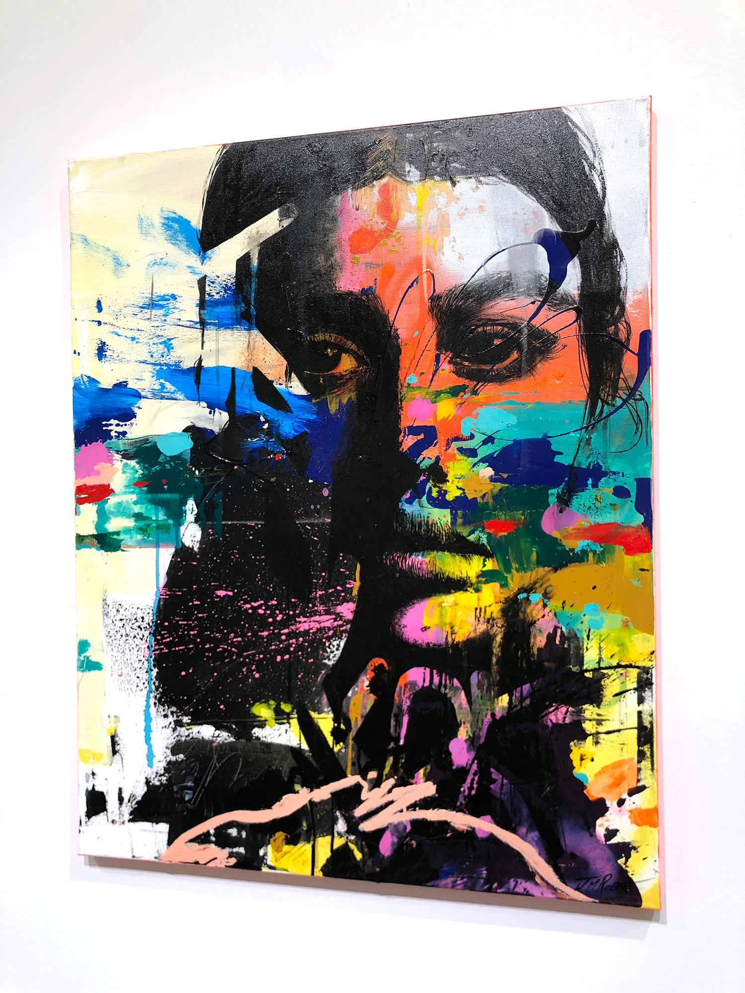 Abstraktes, farbenfrohes Porträt, Street Art, Pop Art auf Leinwand „ Comme Avant, As Before“ im Angebot 9