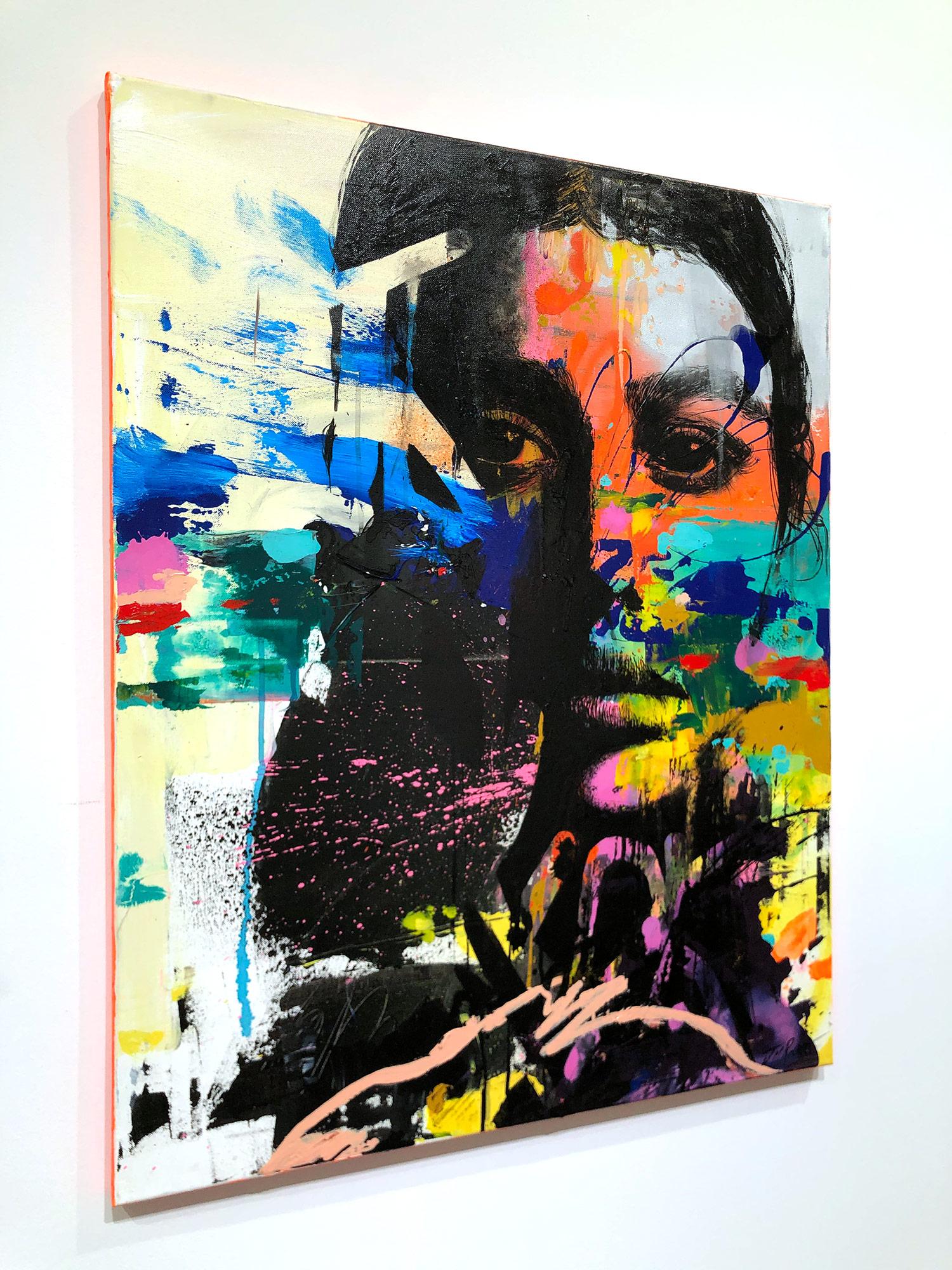 Abstraktes, farbenfrohes Porträt, Street Art, Pop Art auf Leinwand „ Comme Avant, As Before“ im Angebot 10