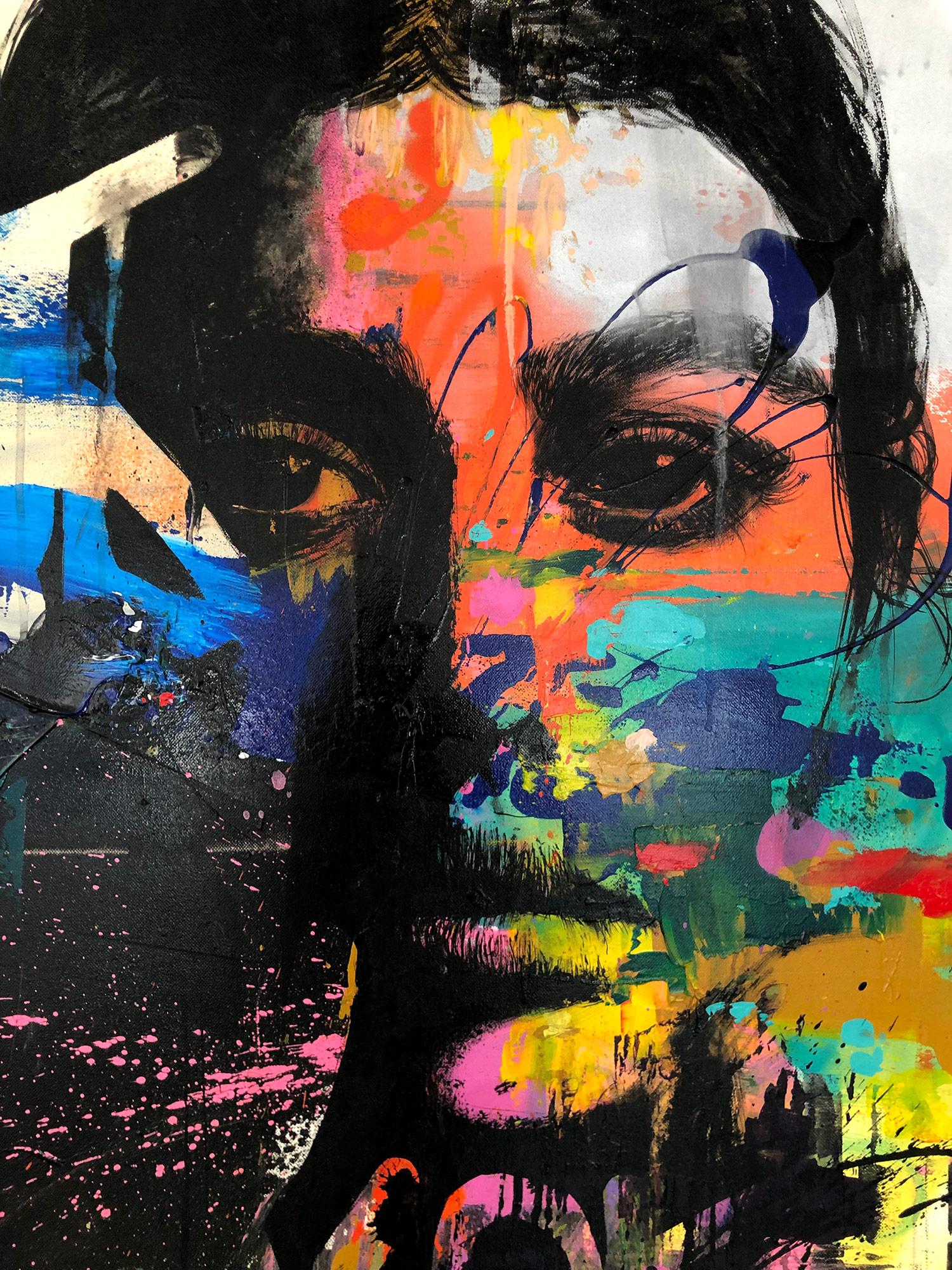 Abstraktes, farbenfrohes Porträt, Street Art, Pop Art auf Leinwand „ Comme Avant, As Before“ – Painting von J.M. Robert