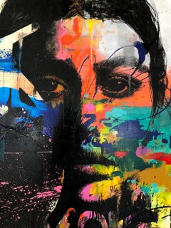 "Comme Avant, Como Antes" Retrato Abstracto Colorido Arte Callejero Pop Art sobre Lienzo