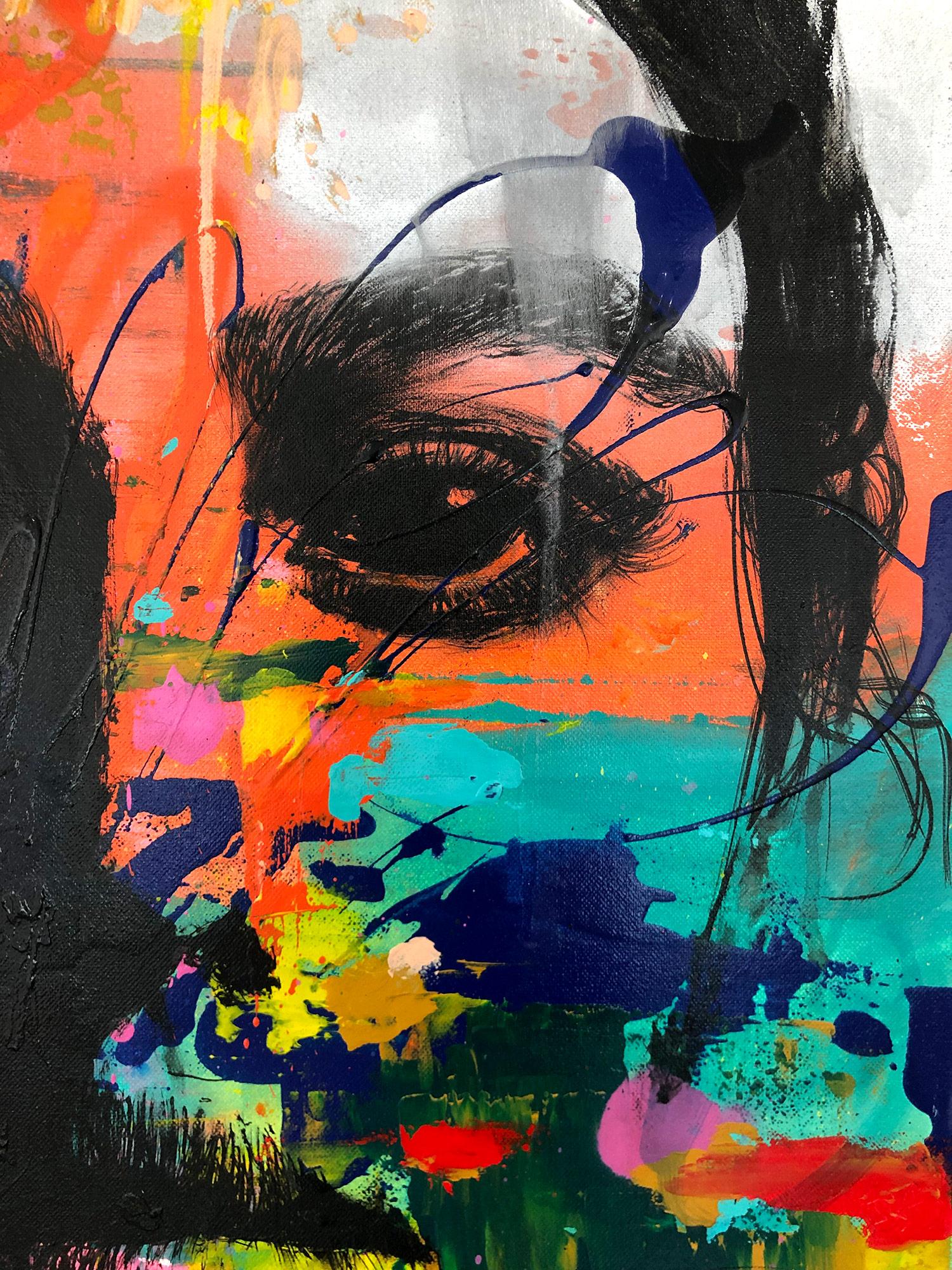 Abstraktes, farbenfrohes Porträt, Street Art, Pop Art auf Leinwand „ Comme Avant, As Before“ im Angebot 2