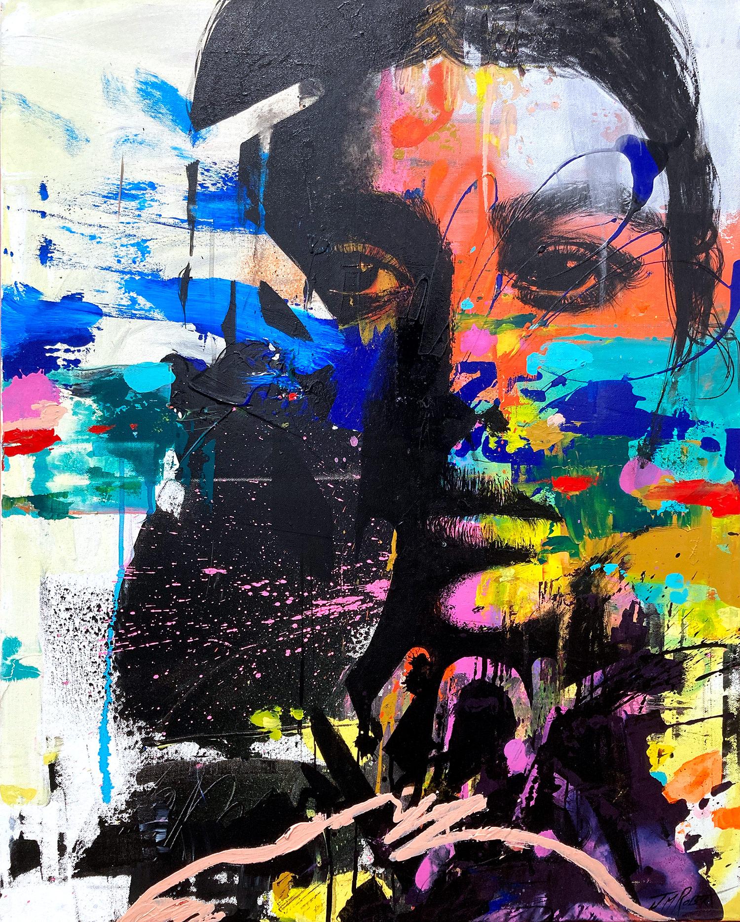“Comme Avant, As Before" Abstract Colorful Portrait Street Art Pop Art on Canvas