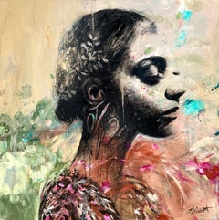 “Confidences" Colorful Abstract Portrait of a Woman Street Art Oil Paint Canvas