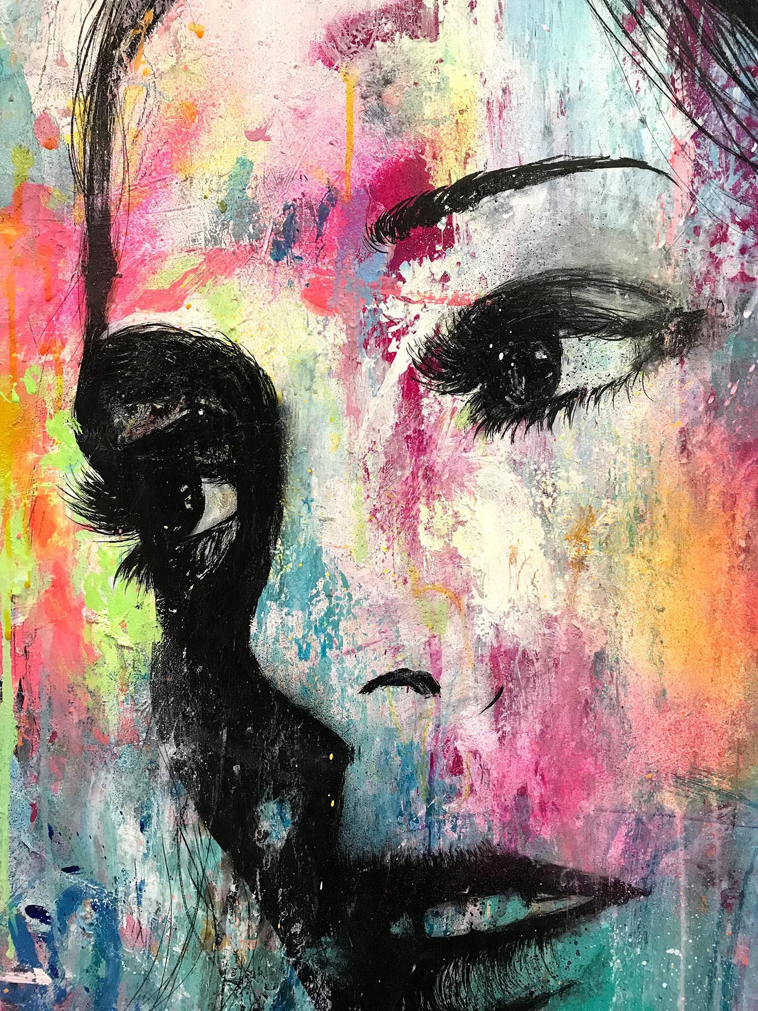 “Elle Prit son Courage” She Took her Courage, Colorful, Abstract Street Art - Painting by J.M. Robert