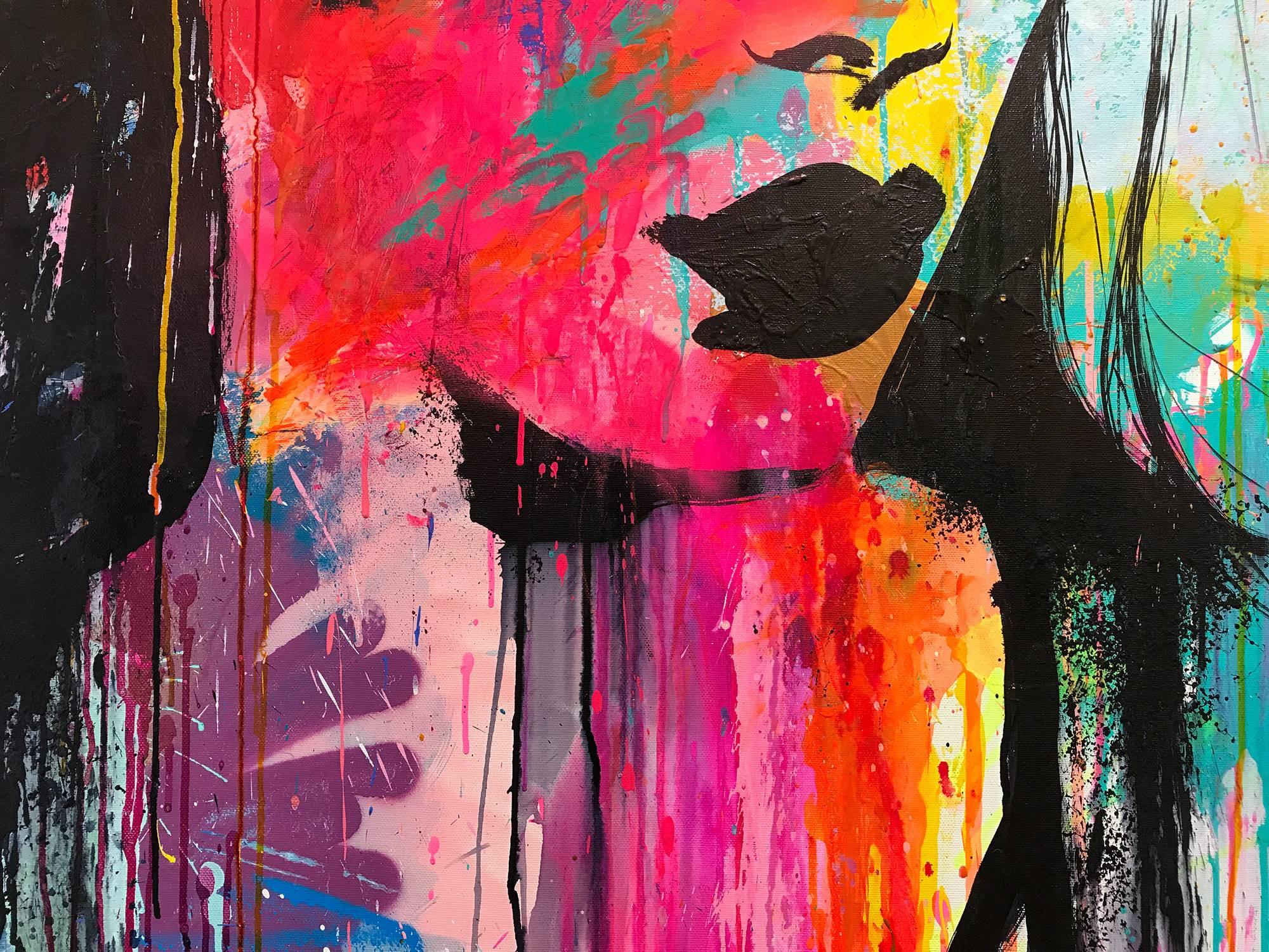 La Fin d'un Été The End of a Summer, Colorful, Abstract Street Art, French Art - Noir Abstract Painting par J.M. Robert