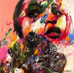 “La Terre des Couleurs" Colorful Street Art Abstract Portrait of Woman Portrait