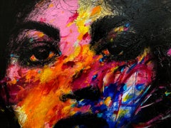 "Voyage Impnévu" Ritratto astratto e colorato di una donna Street Art su tela