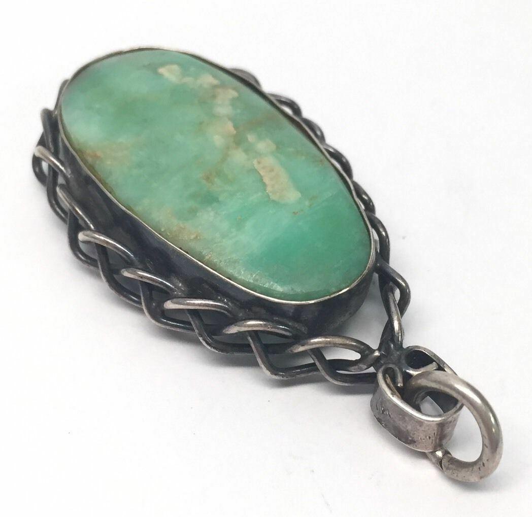 Pear Cut JM Sterling Silver Green Turquoise Pendant