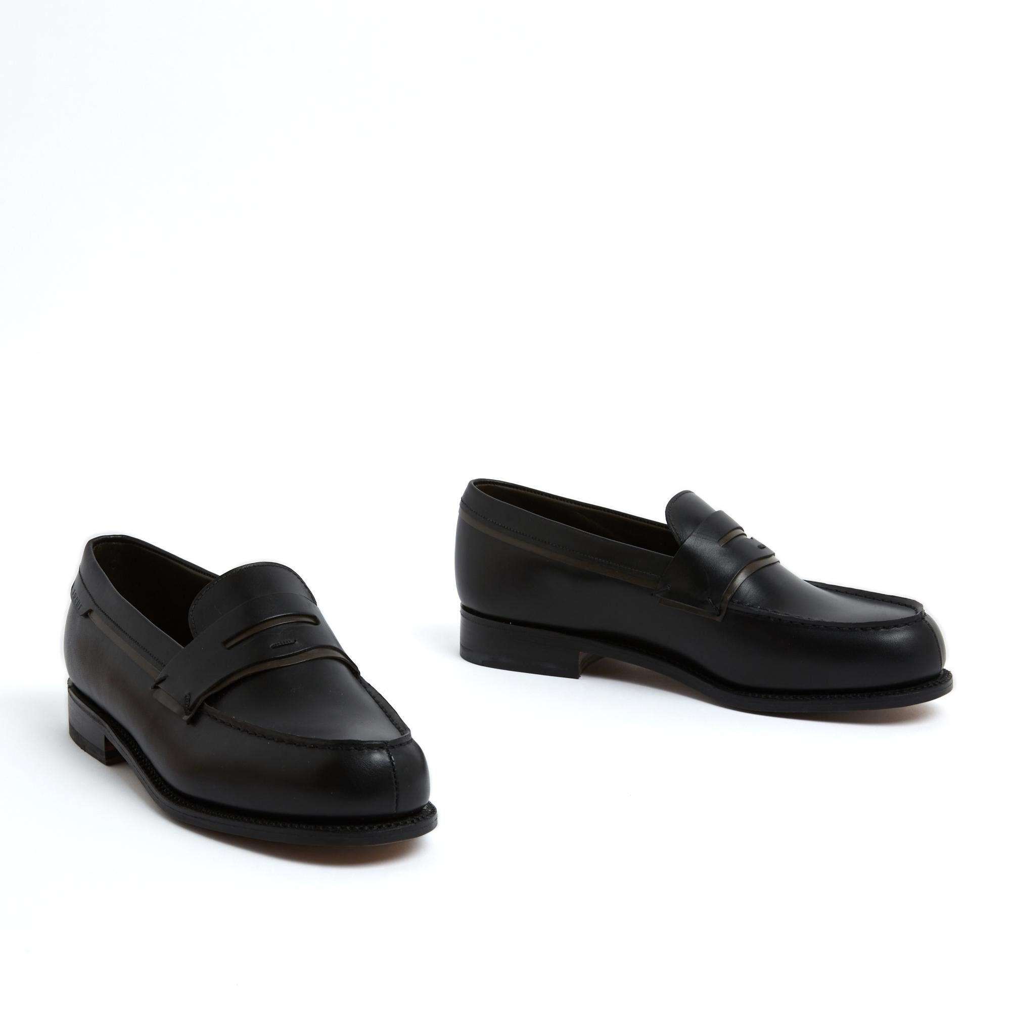 Noir JM Weston Soeur Mocassins 180 EU38 Black Leather Classic Loafers UK5 US7.5