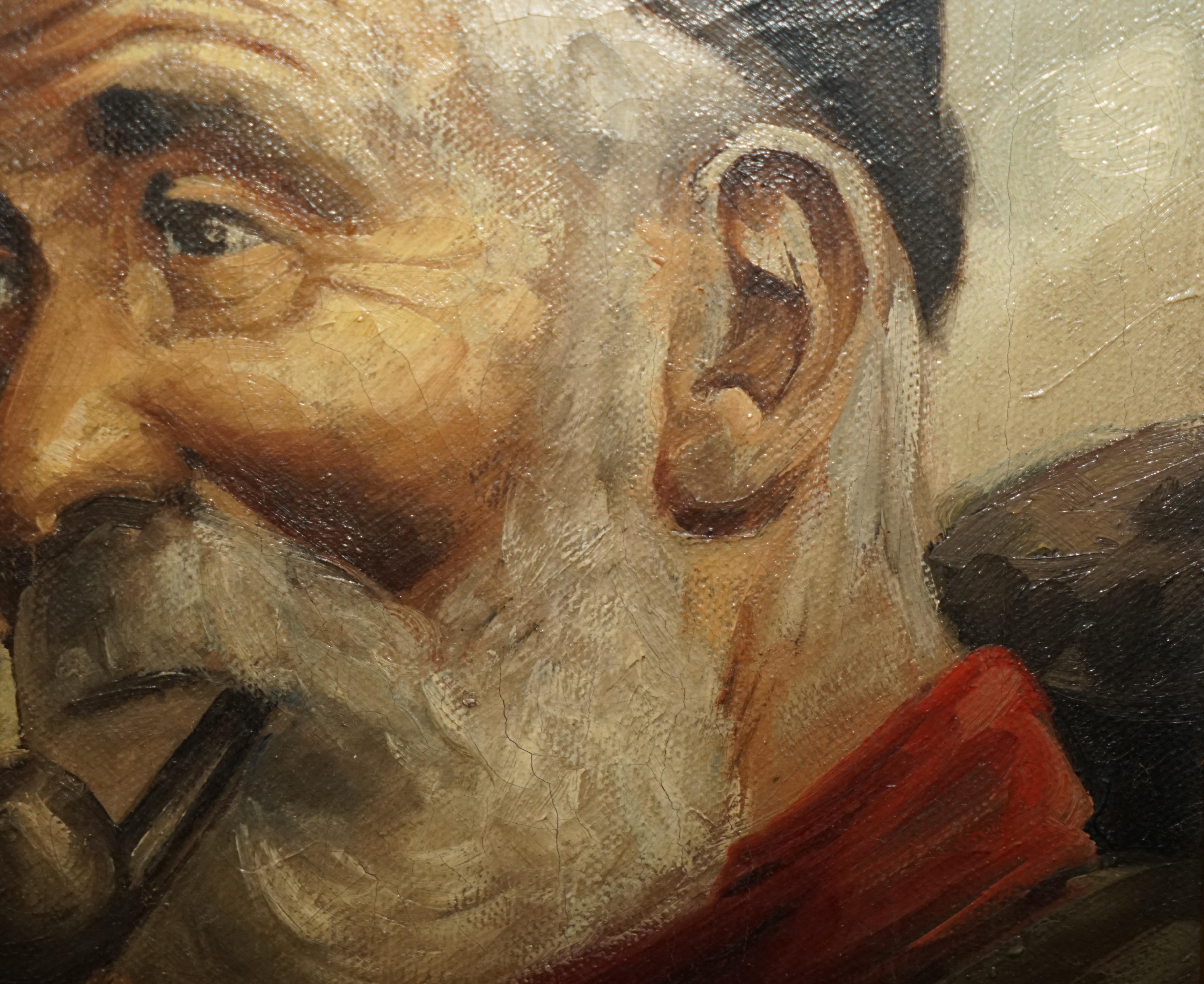 Jma Kensinck Signed Dutch Oil on Canvas Painting of Old Man Smoking a Pipe For Sale 3
