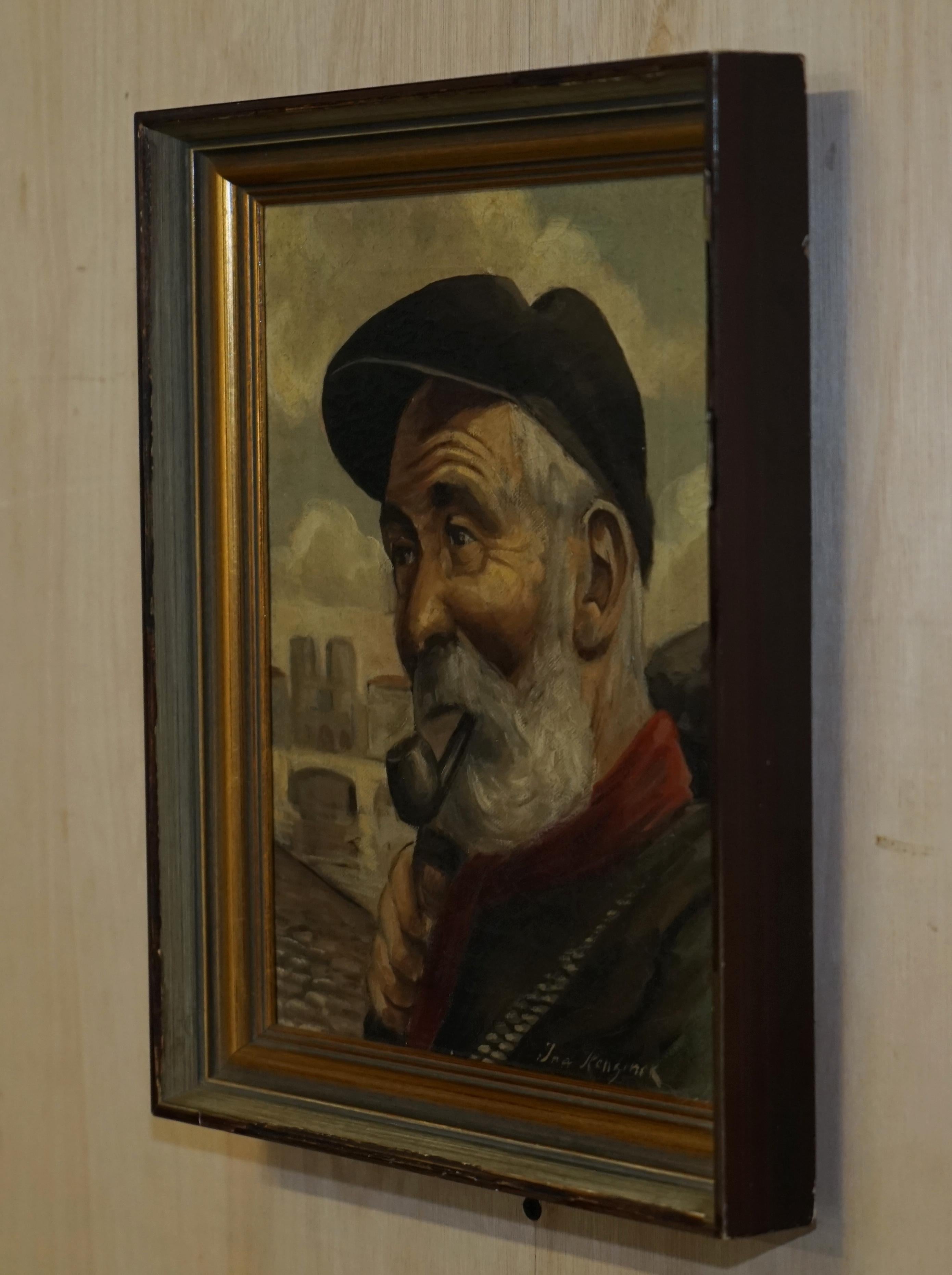 Jma Kensinck Signed Dutch Oil on Canvas Painting of Old Man Smoking a Pipe For Sale 8