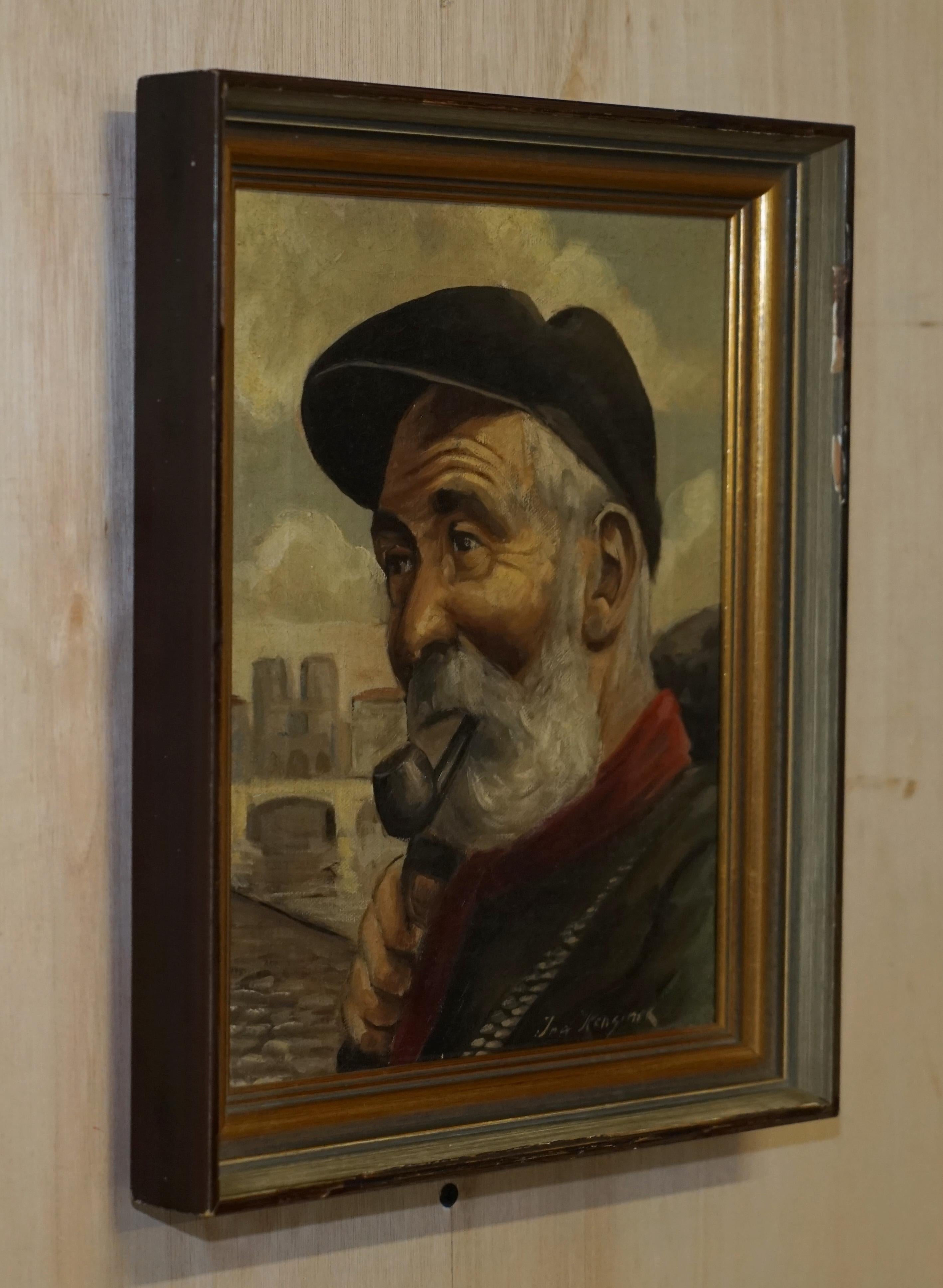 Jma Kensinck Signed Dutch Oil on Canvas Painting of Old Man Smoking a Pipe For Sale 9