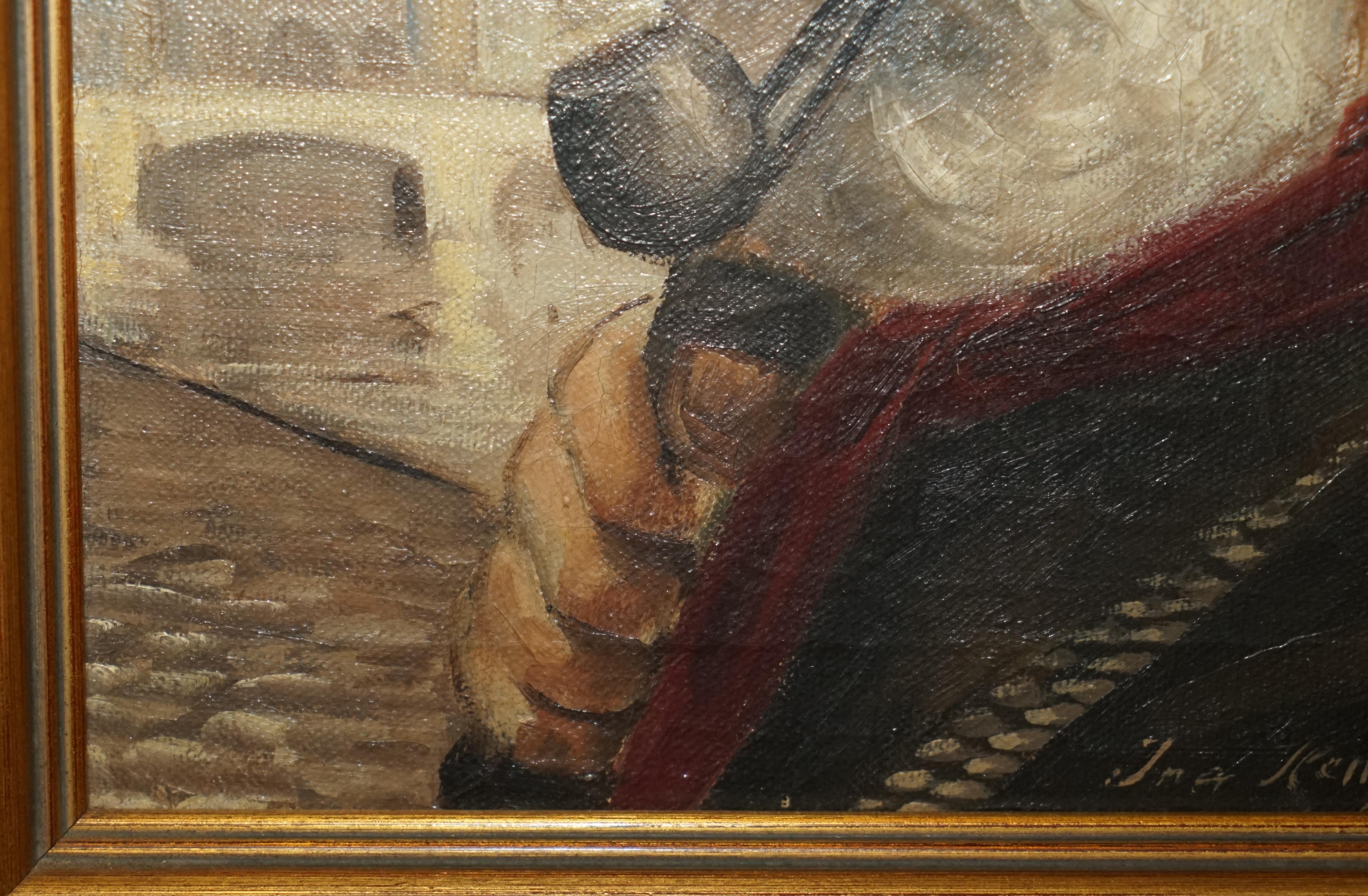 Hand-Painted Jma Kensinck Signed Dutch Oil on Canvas Painting of Old Man Smoking a Pipe For Sale