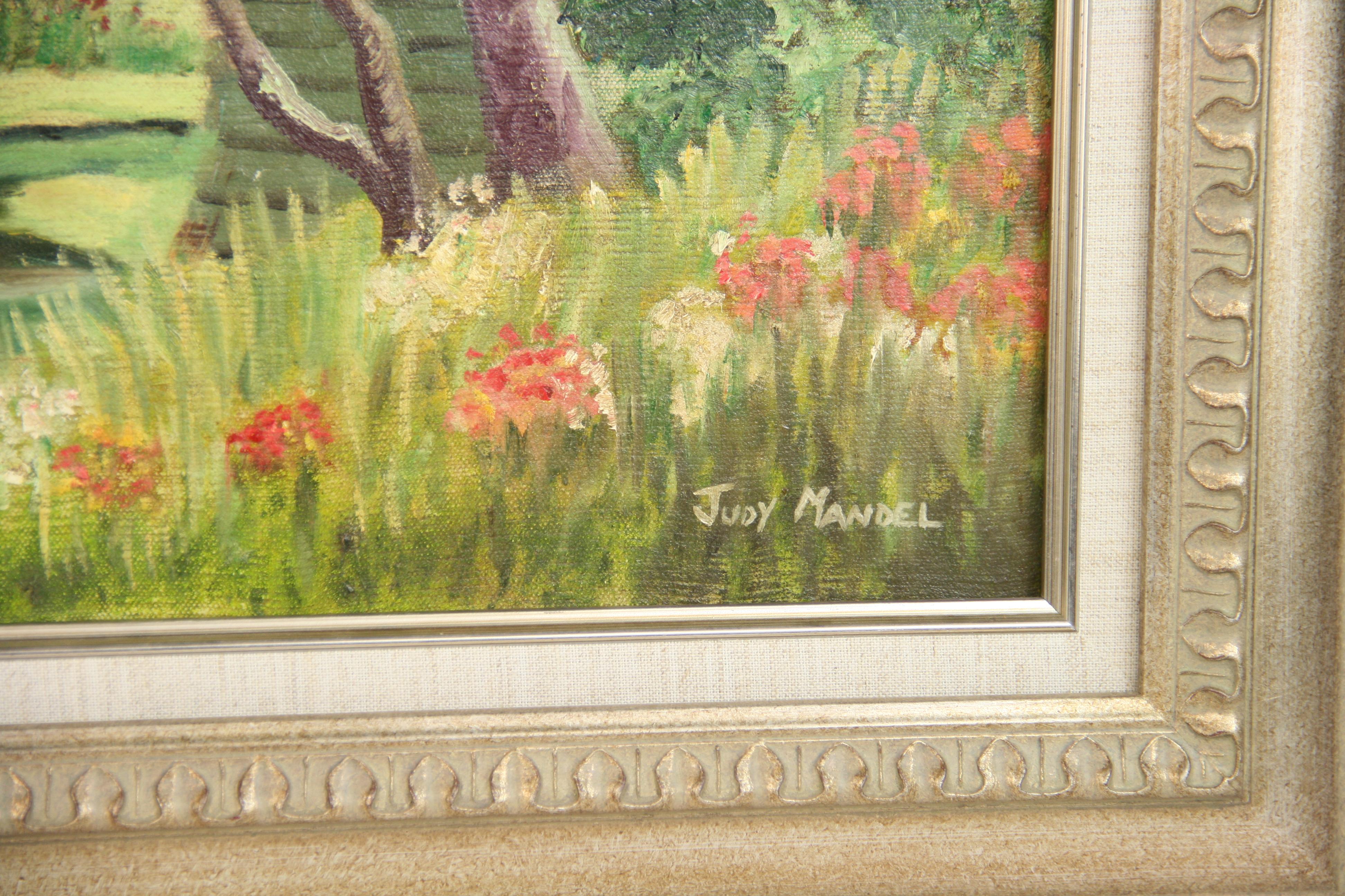 Puente cubierto de Vermont  Paisaje impresionista 1950 en venta 1
