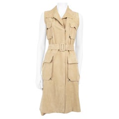 J.Mendel, gilet lungo in camoscio beige con dettaglio tasca, taglia S
