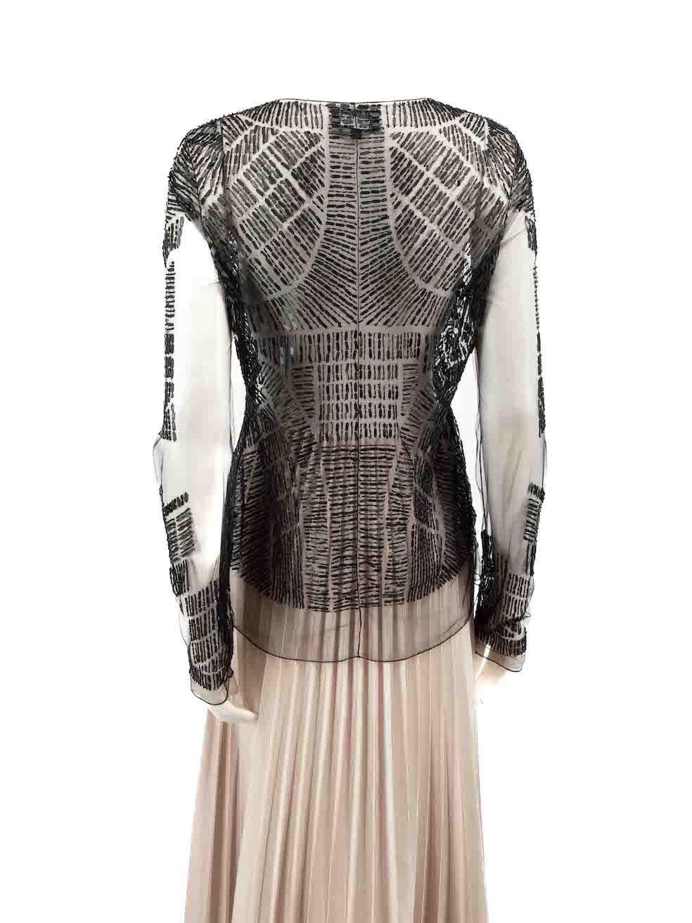 J.Mendel Black Tulle W Tribal Beading Sheer Top Size M In Good Condition For Sale In London, GB