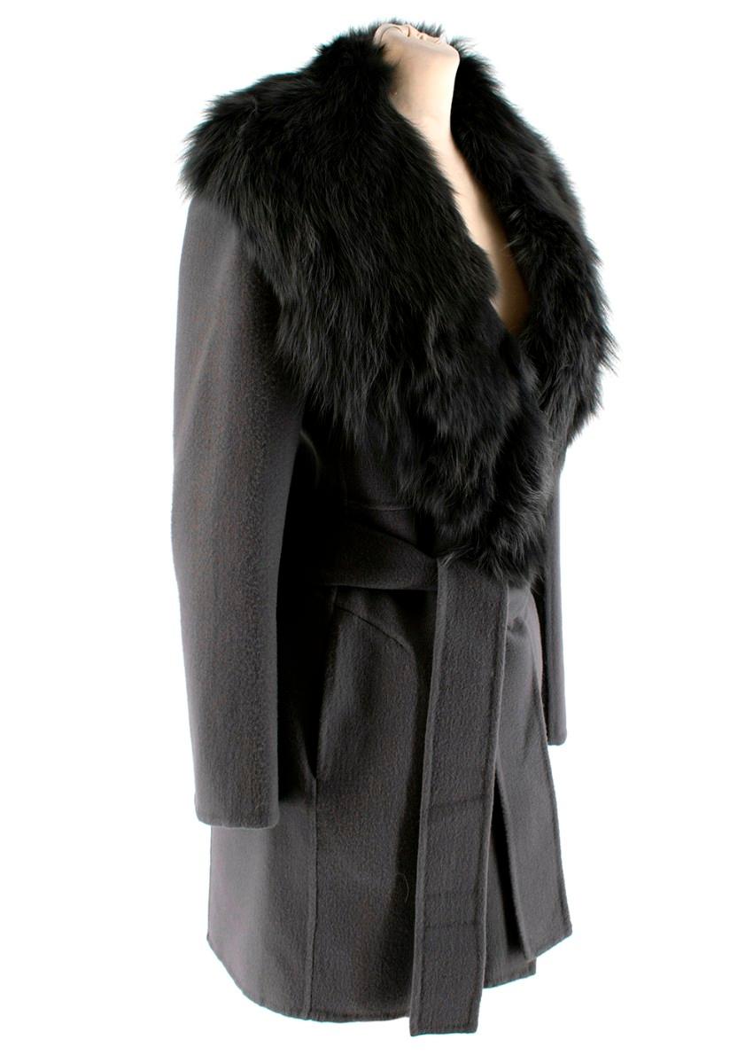 Gray J.Mendel Charcoal Grey Wool-Felt Fur Trimmed Coat - Size Estimated S