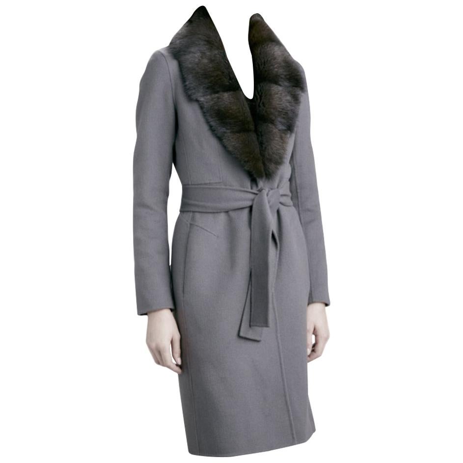 J.Mendel Charcoal Grey Wool-Felt Fur Trimmed Coat - Size Estimated S