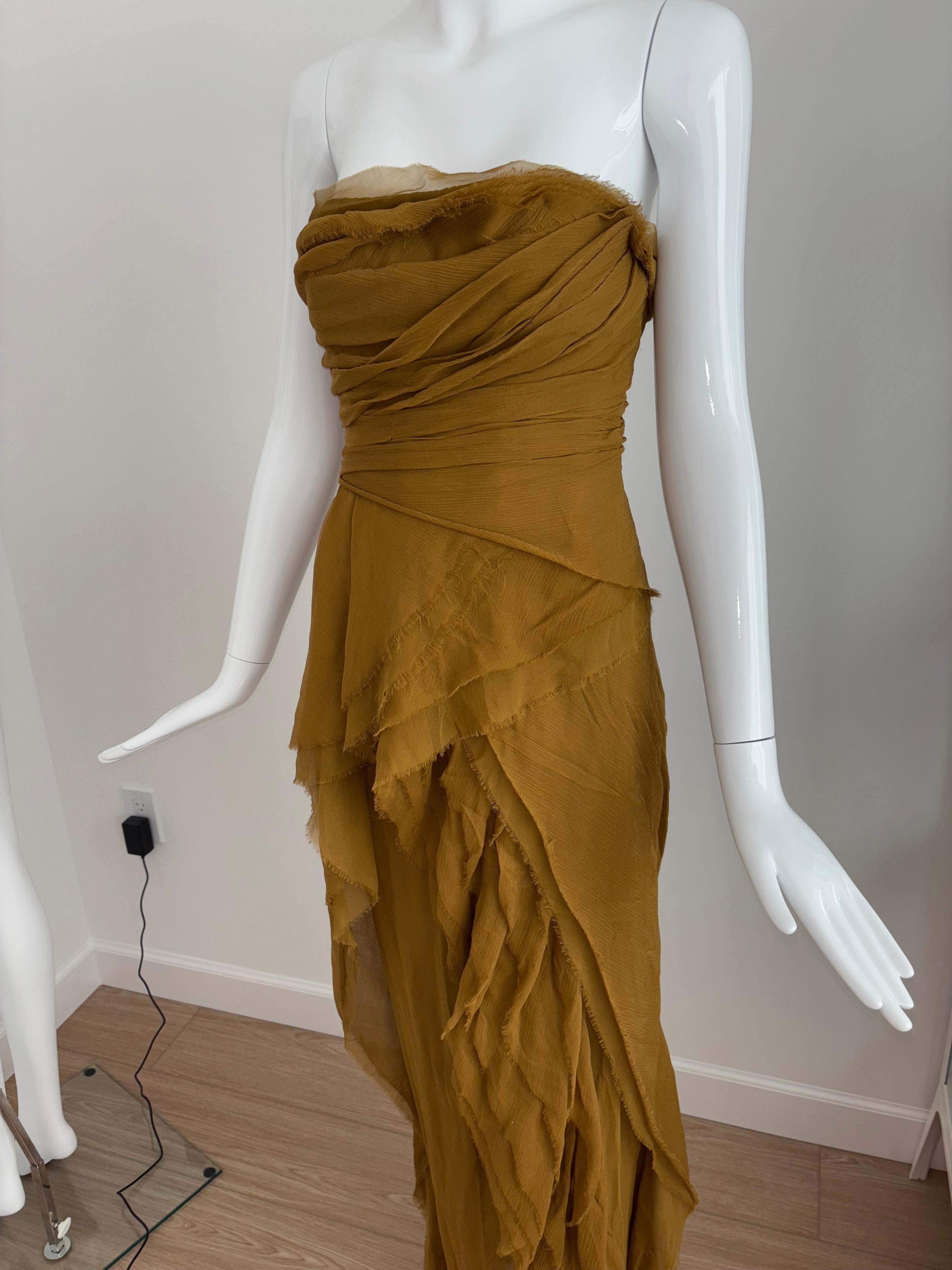 J.MENDEL Silk Shredded Layered Flakey Evening Gown Maxi Dress w. Thigh Slit 2