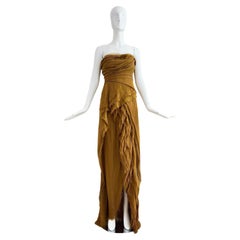 J.MENDEL Silk Shredded Layered Flakey Evening Gown Maxi Dress w. Thigh Slit