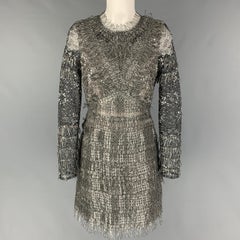 J.MENDEL Size 8 Silver Textured Long Sleeve Mini Dress