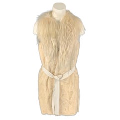 J.MENDEL Size S Cream Silk Mink Fox & Goat Fur Belted Vest