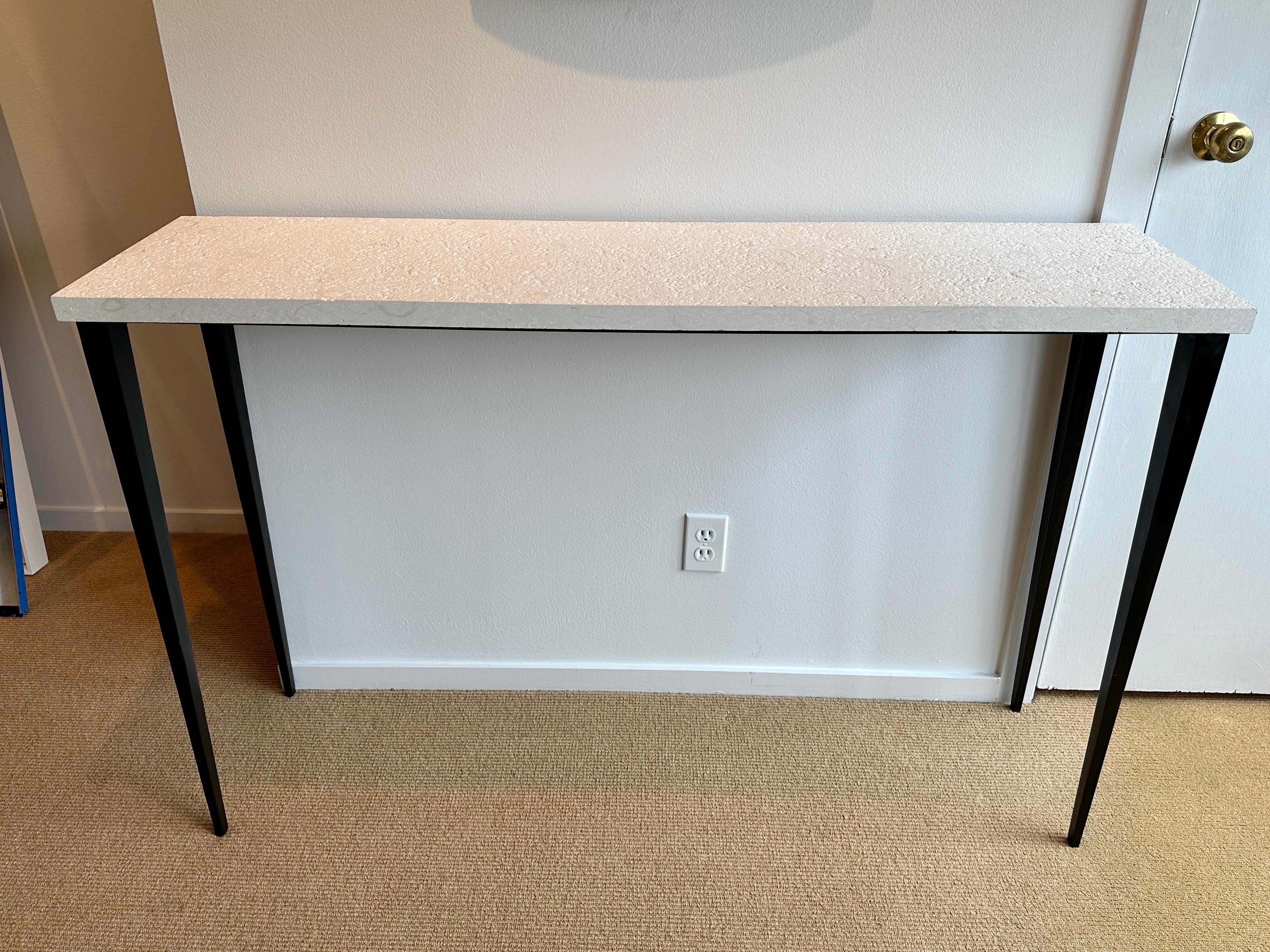 JMF Style Blackened Iron Console w/ Thick Limestone Top In Good Condition For Sale In North Miami, FL