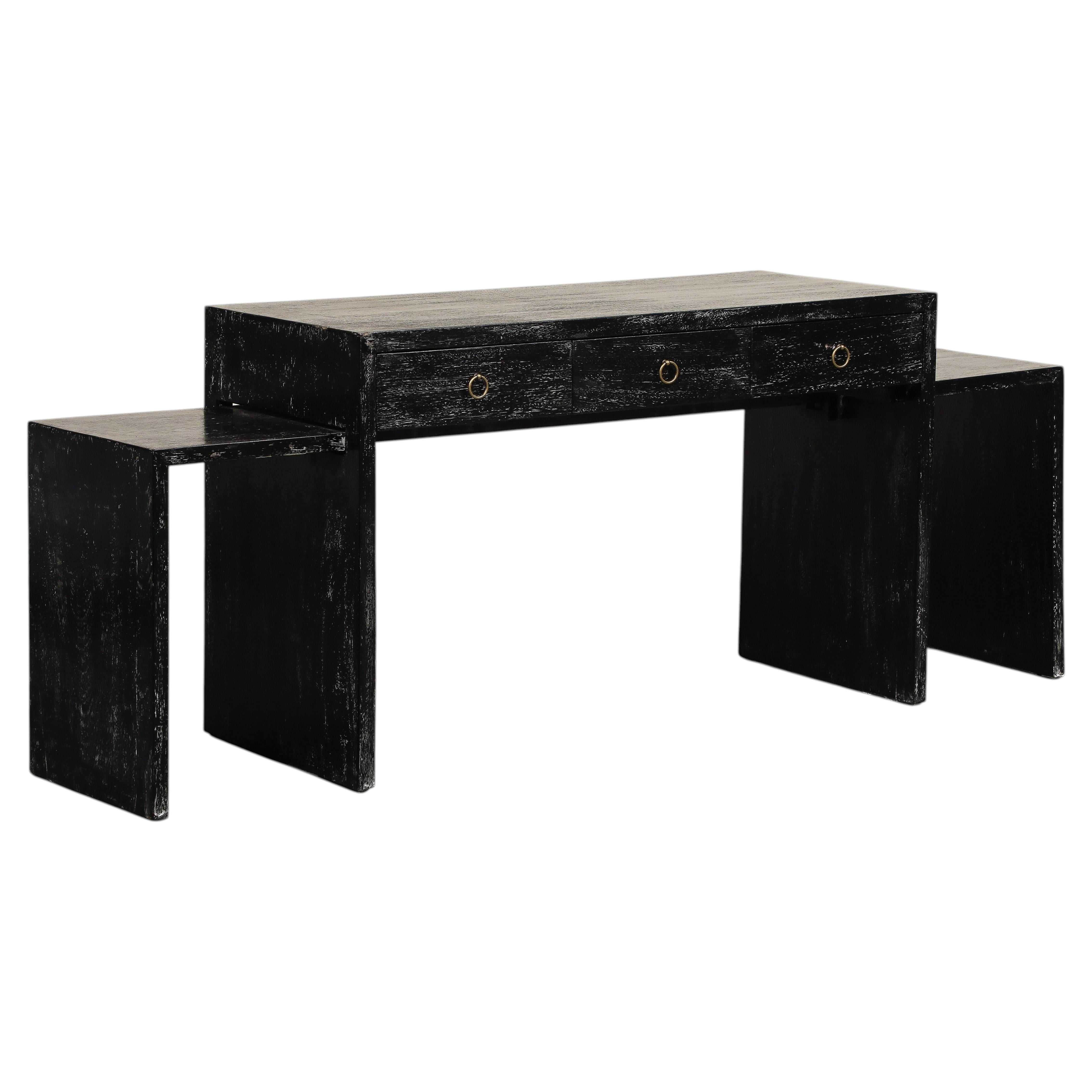 JMF Style Dark Cerused Oak Extendable Writing Desk